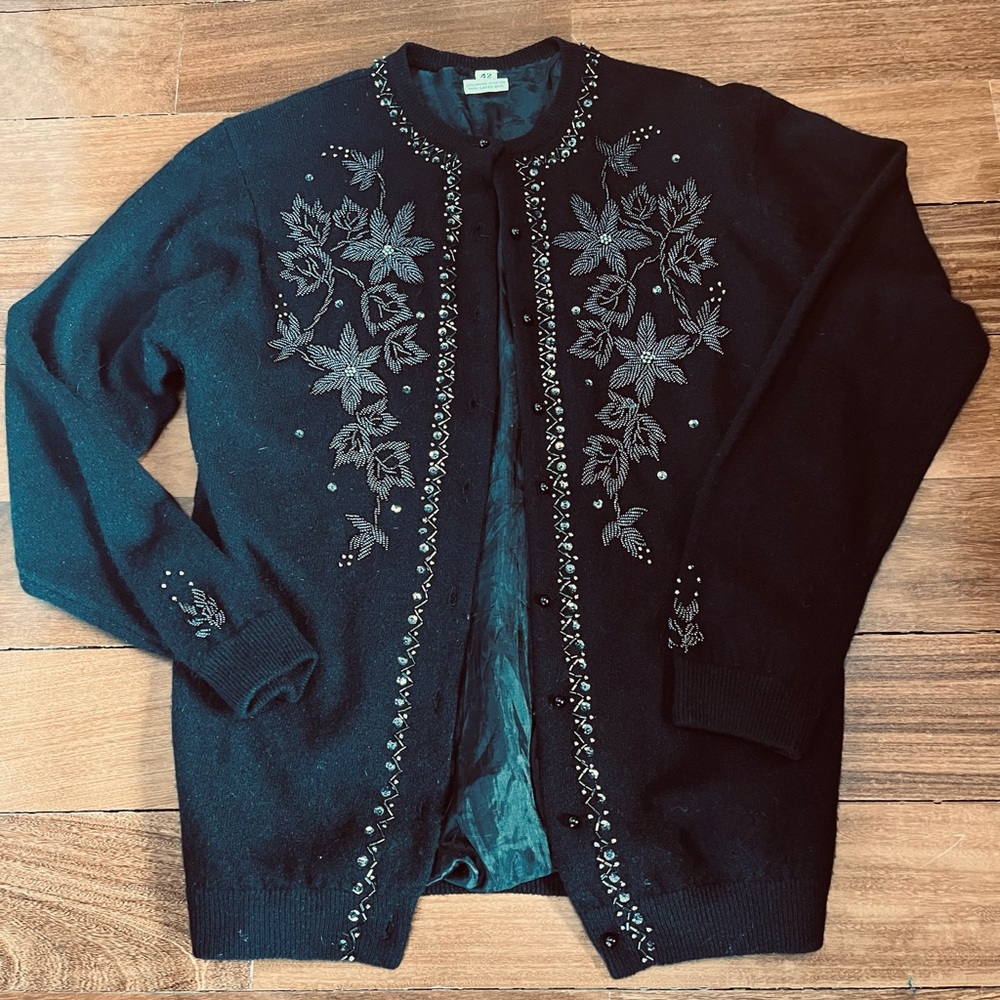Vintage Beaded  Black Cardigan Sweater - Classic Women's Style